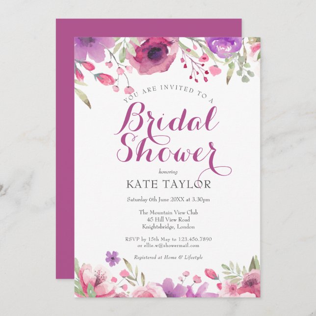 Watercolor Ro Blommigt Inbjudningskort för möhippa (Fram/baksida)