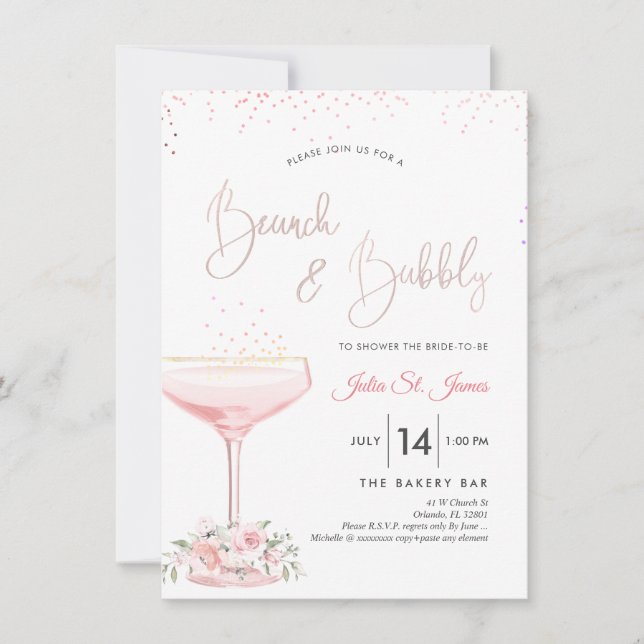 Watercolor Ro Brunch BubLY Rosa Champagne Inbjudningar (Framsida)