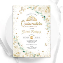Watercolor Ro Cream Guld Blommigt Quinceanera