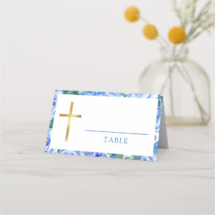 Watercolor Ro Dusty Blue Baptism Boy Placeringskort