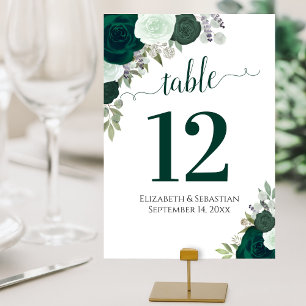 Watercolor Ro Elegant Emerald Grönt Bröllop Bordsnummer