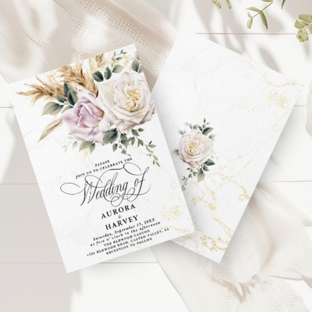 Watercolor Ro Flowers Elegant Chic Bröllop Inbjudningar (Skapare uppladdad)
