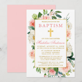 Watercolor Ro Flowers Rosa Guld Baptism Inbjudningar