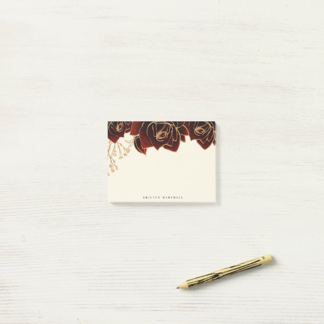 Watercolor Ro Guld Burgundy Monogram Post-it Block (On Desk)