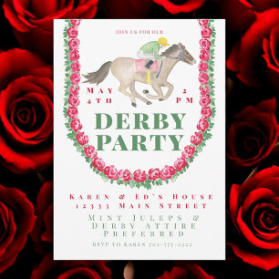 Watercolor Ro Jockey on Horse Derby Party Inbjudningar