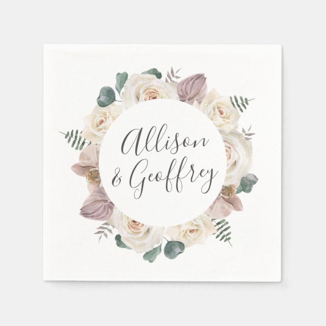 Watercolor Ro och Orchids Personlig Bröllop Pappersservett (Framsidan)