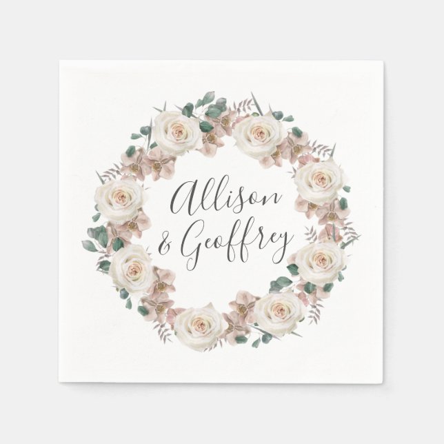 Watercolor Ro och Orchids Personlig Bröllop Pappersservett (Framsidan)