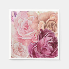 "Watercolor Ro Papper Napkins - Elegant Blommigt D Pappersservett