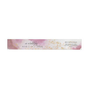 Watercolor Ro Quartz Guld Geode BarefootBride™ Etikettband