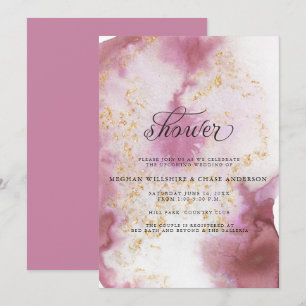 Watercolor Ro Quartz Guld Geode BarefootBride™ Inbjudningar