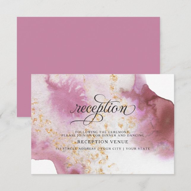 Watercolor Ro Quartz Guld Geode BarefootBride™ Inbjudningar (Fram/baksida)