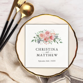 Watercolor Ro Rosa Blommigt Bröllop Pappersservett