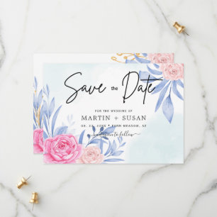 Watercolor Ro Rosa Cloudy Blue Löv Bröllop Spara Datumet