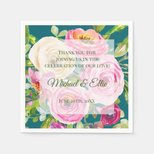 Watercolor Ro Rosa Cream på Teal Bröllop Pappersservett