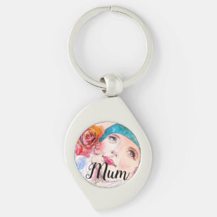 Watercolor Ro Watercolor Flower Morsa Mors dag Swirl Silverfärgad Nyckelring