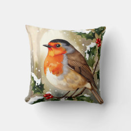 Watercolor Robin Christmas Design Kudde