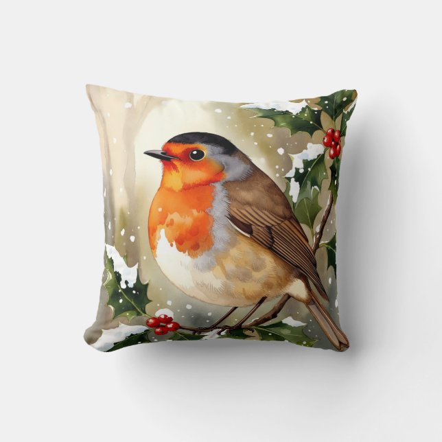 Watercolor Robin Christmas Design Kudde (Framsida)