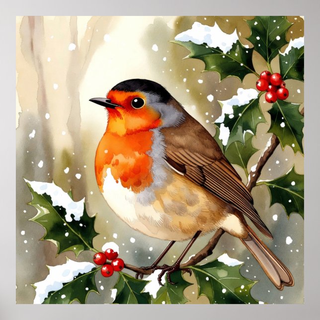 Watercolor Robin Christmas Design Poster (Framsidan)