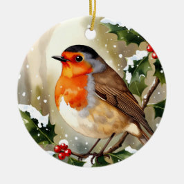 Watercolor Robin Christmas Julgransprydnad Keramik