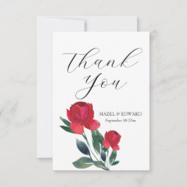 Watercolor Röd ros Blommigt Bröllop Tack Kort