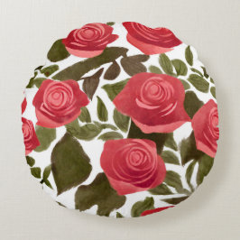 Watercolor Röd ros Bouquet Round Pillow Rund Kudde