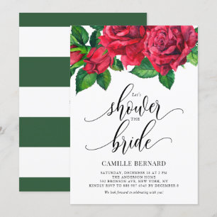 Watercolor Röd ros Visa Möhippan Bride Inbjudningar