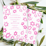 Watercolor Roligt Rosa Star of David Pub Bat mitzv Inbjudningar<br><div class="desc">Perfekt roligt kort för att tillkännage ett bat mitzvah, pub mitzvah eller annat judiskt firande! Hand gjorde vattenfärgsgrafik åt dig på framsidan och baksidan! FULLT ANPASSADE! Klicka på "Anpassa" ovan om du vill redigera texten. Klicka på "Redigera med verktyg" om du vill justera typsnitt, färg och placeringar och ta bort...</div>