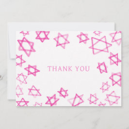 Watercolor Roligt Rosa Star of David Pub Bat mitzv Tack Kort
