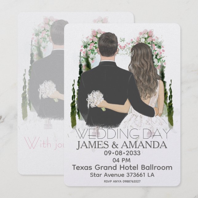 Watercolor Romantic Couple On Budget Invitation Inbjudningar (Fram/baksida)