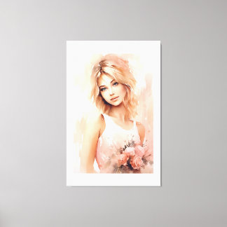Watercolor Romantic Girl Canvastryck
