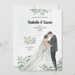 Watercolor Romantic Kissing lite Bröllop Inbjudningar