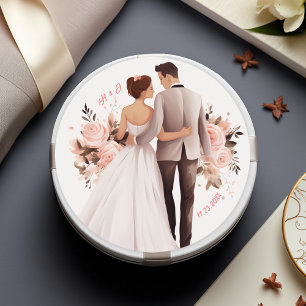 Watercolor Romantic lite Bröllop Runt Klistermärke