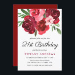 Watercolor Romantic Röd ros 21:a födelsedagen Part Inbjudningar<br><div class="desc">Watercolor Romantic Röd ros 21st Birthday Party Födelsedagsfest inbjudan Se matchande samling i butik</div>