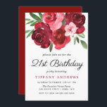 Watercolor Romantic Röd ros 21:a födelsedagen Part Inbjudningar<br><div class="desc">Watercolor Romantic Röd ros 21st Birthday Party Födelsedagsfest inbjudan Se matchande samling i butik</div>