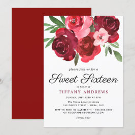 Watercolor Romantic Röd ros Sweet 16 Inbjudan