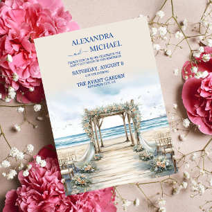 Watercolor Romantic, sommarhavets Bröllop Inbjudningar