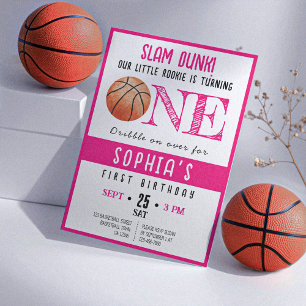 Watercolor Rookie Basketball Girl 1st Birthday Inbjudningar