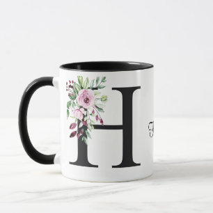 "Watercolor Rosa and Lila Ro Initial 'H' Mugg