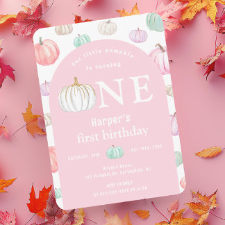 Watercolor Rosa Arch Vår lilla pumkin Birthday Inbjudningar