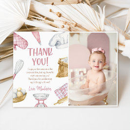 Watercolor Rosa Baking Girl Birthday Photo Tack Kort
