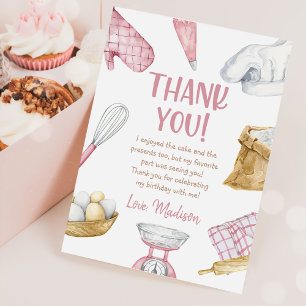 Watercolor Rosa Baking Girl Birthday Tack Kort