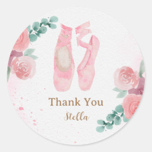 Watercolor Rosa Ballerina Shoes, tack Runt Klistermärke