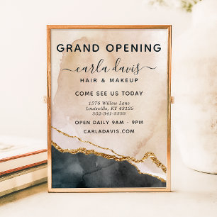 Watercolor Rosa Black Guld Salon Grand Open Poster