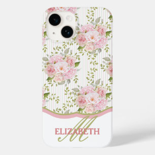 Watercolor Rosa Blommigt Bouquets Mönster Monogram
