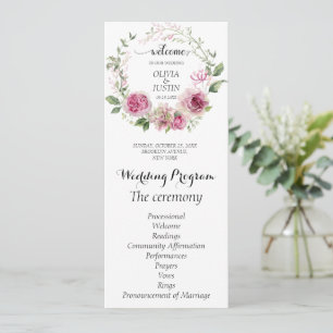 Watercolor Rosa Blommigt Bröllop Ceremony Program
