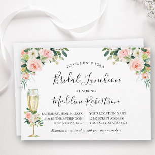Watercolor Rosa Blommigt Calligraphy Möhippa Lunch Inbjudningar