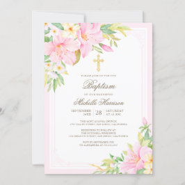 Watercolor  Rosa Blommigt Girl Girl Baptism Inbjudningar