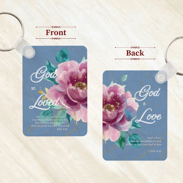 Watercolor Rosa Blommigt John 3 16 Christian Nyckelring (Skapare uppladdad)