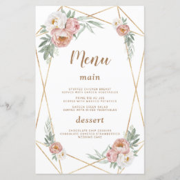 Watercolor Rosa Blommigt Pampas Grass Baptism Menu