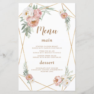 Watercolor Rosa Blommigt Pampas Grass Bröllop Menu